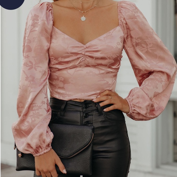 Vici Satin Embossed Open Back Crop Blouse - Picture 2 of 10